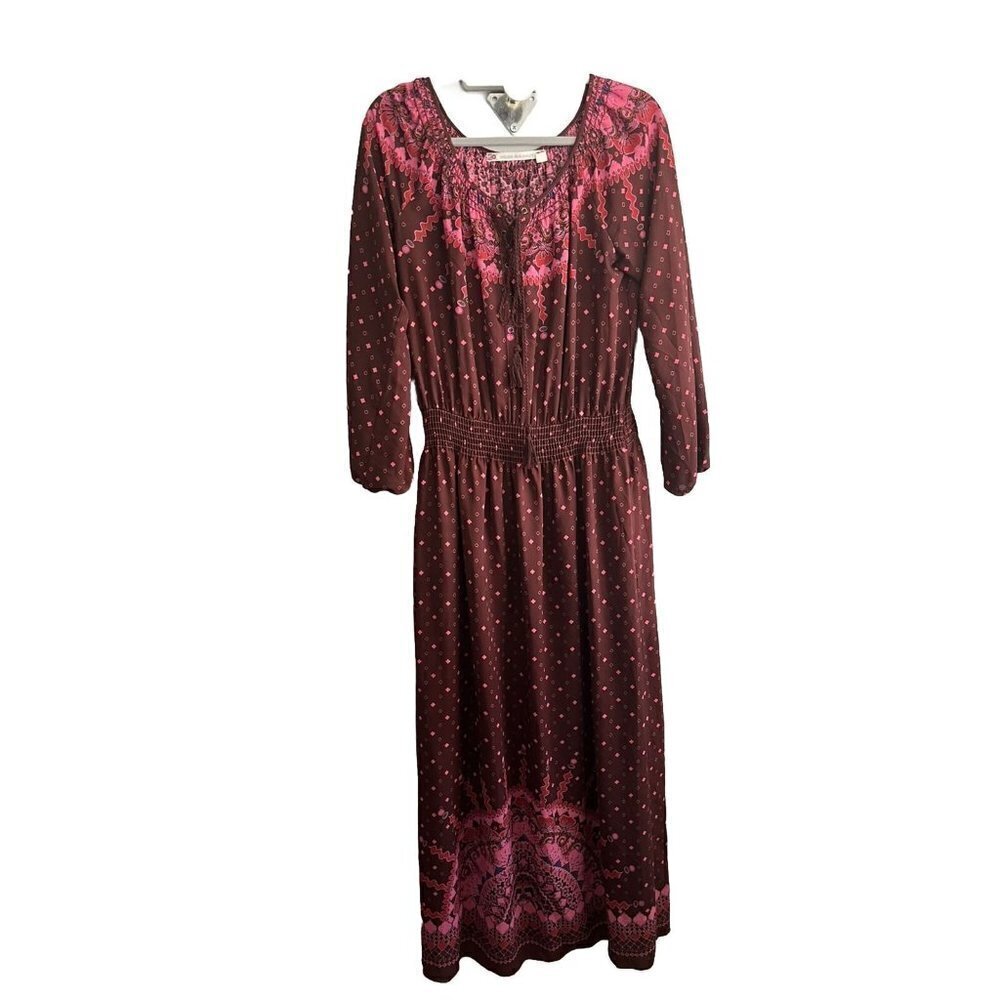 Chelsea & Violet Maxi Dress Women Large Long Sleeve Floral Burgundy